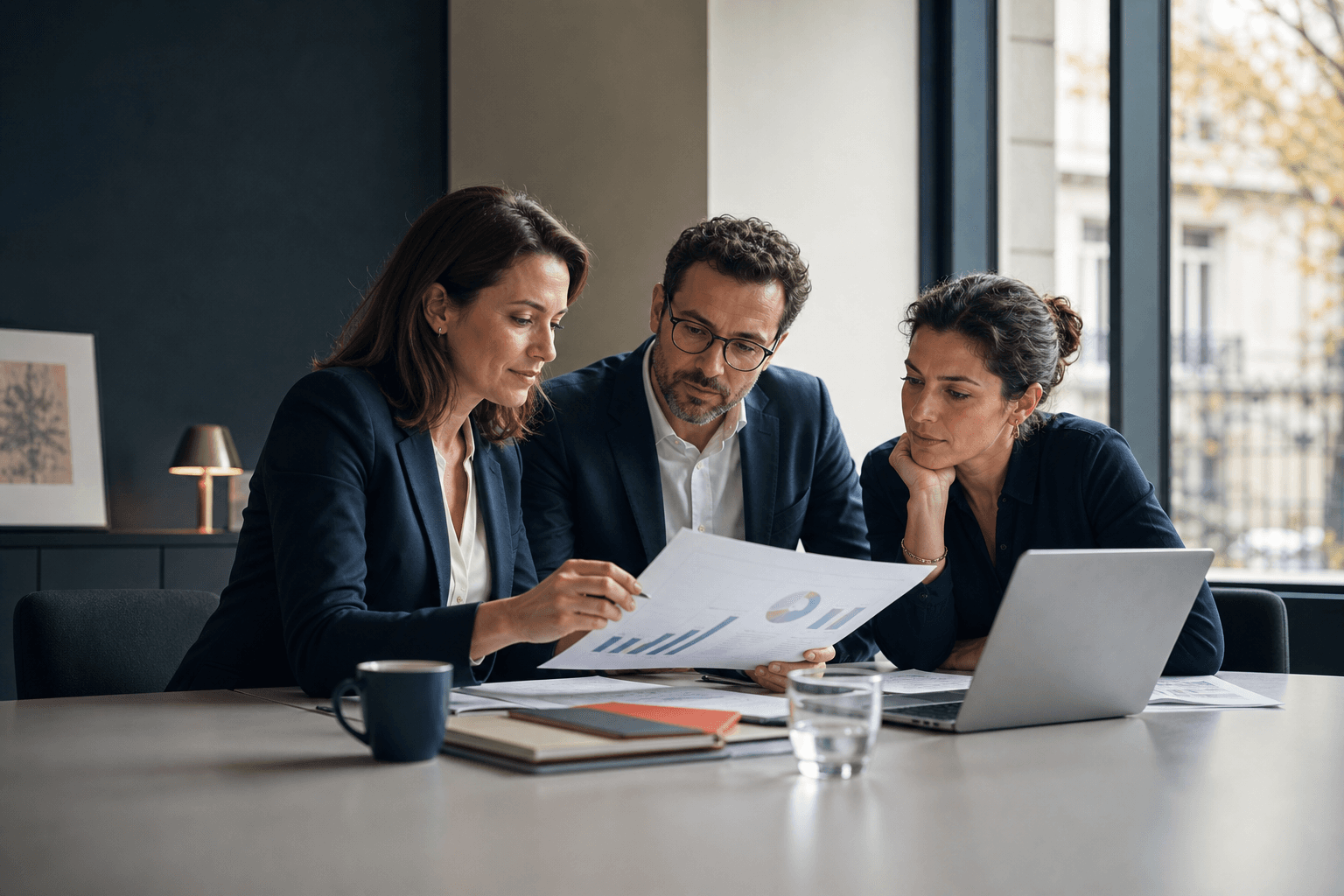 Une équipe RH et finance examine une décision à partir d'un rapport